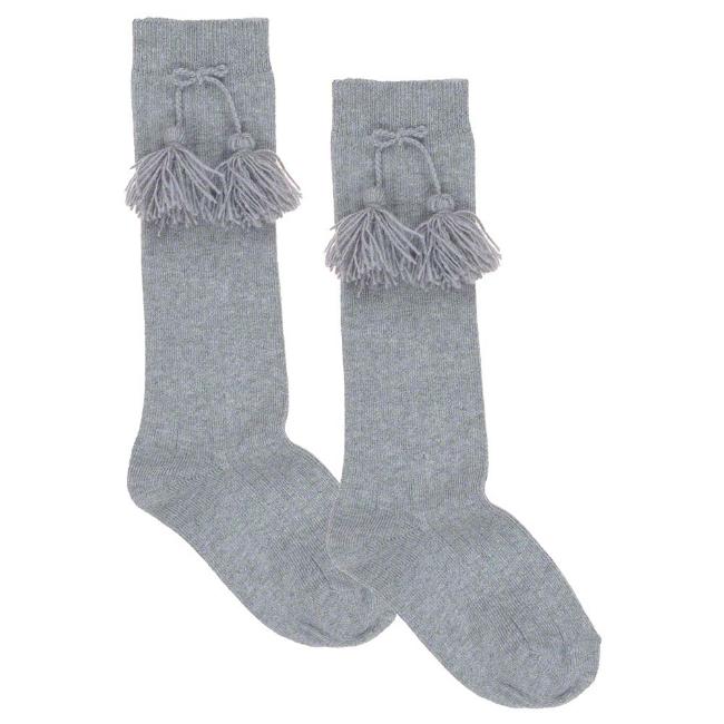 Picture of Carlomagno Socks Ribbed Knee High With Tassel - Grey