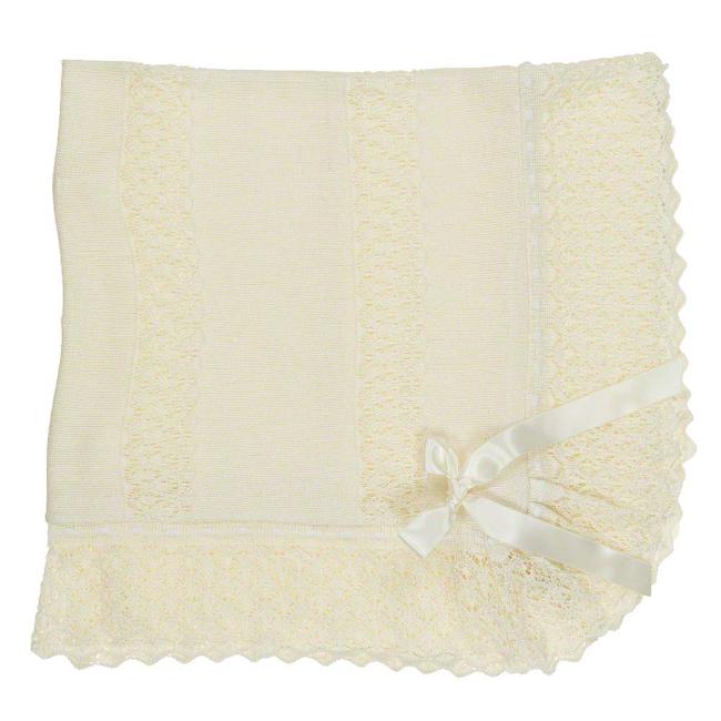 Picture of Mac Ilusion Knitted Shawl Blanket With Satin Bow - Natural
