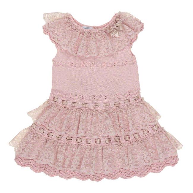 Picture of Carmen Taberner Girls Lace Ruffle Knitted Dress - Pink