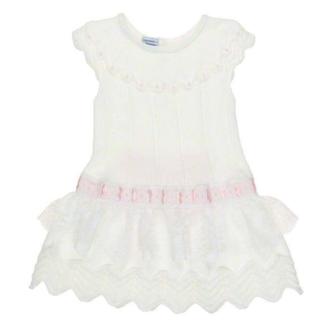 Picture of Carmen Taberner Girls Lace Ruffle Knitted Dress - White