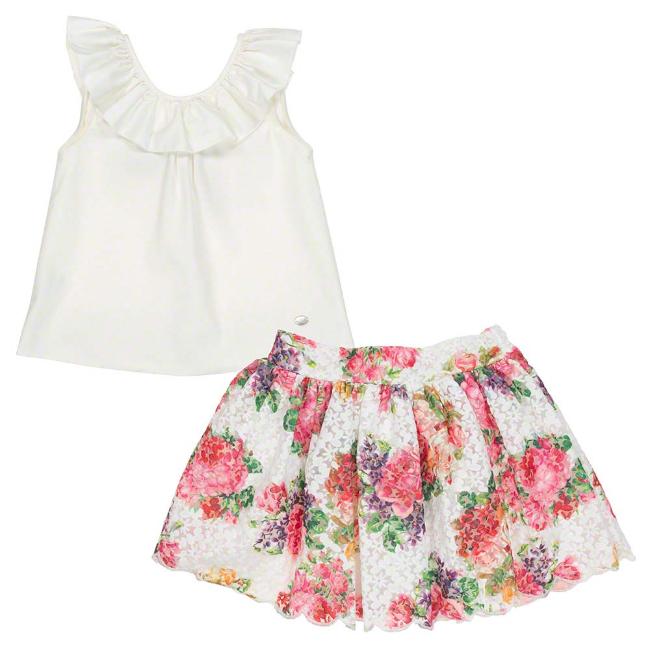 Picture of Carmen Taberner Girls Ruffle Top Floral Skirt Set - Pink