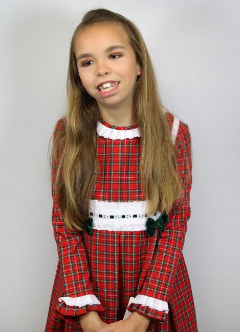 Picture of Loan Bor Girls Tartan & Lace Dress - Red Green