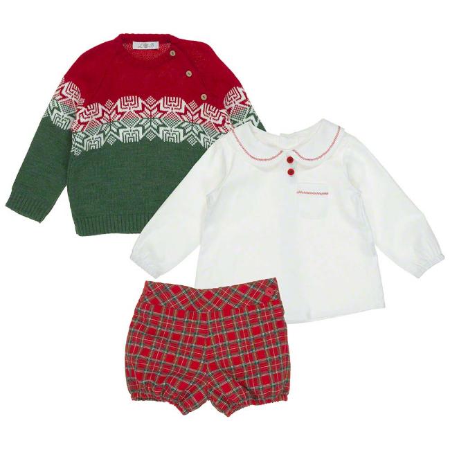 Picture of Loan Bor Toddler Tartan Shorts Shirt Sweater - Red Green