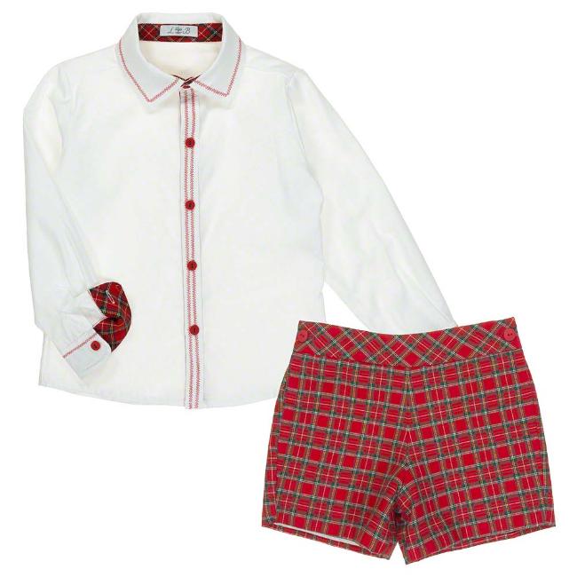 Picture of Loan Bor Boys Shirt Bermuda Shorts Set - Red Tartan