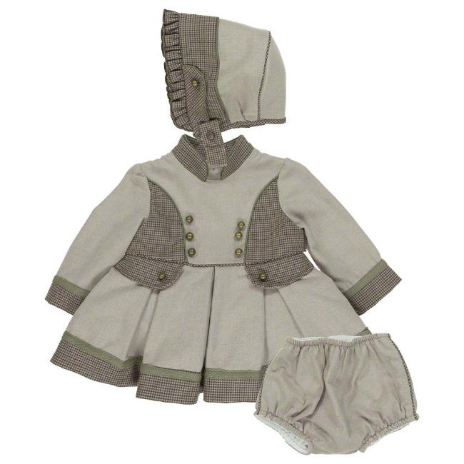 Picture of Loan Bor Toddler Dress Panties Bonnet Set - Beige Brown