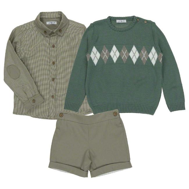 Picture of Loan Bor Boys Shirt Sweater Shorts Set - Beige Brown