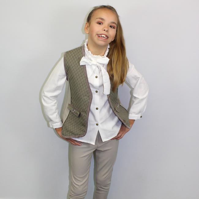 Picture of Loan Bor Girls Blouse Gilet Trouser Set - Beige Brown