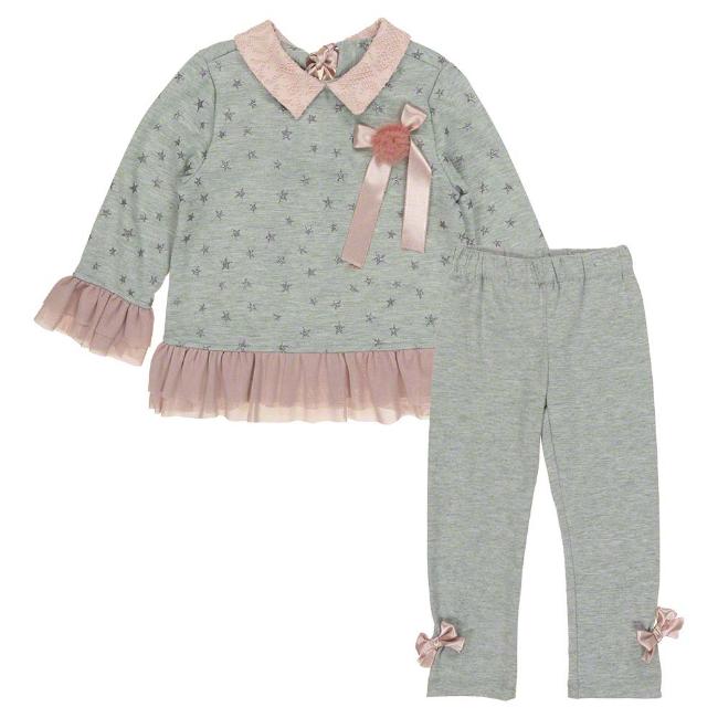 Picture of Loan Bor Girls Star Tracksuit With Tulle Ruffles - Grey Pink