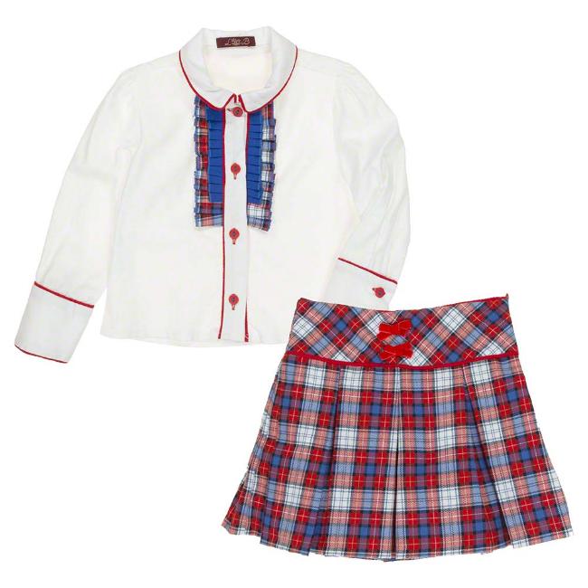 Picture of Loan Bor Girls Blouse Skirt Set - Red Blue