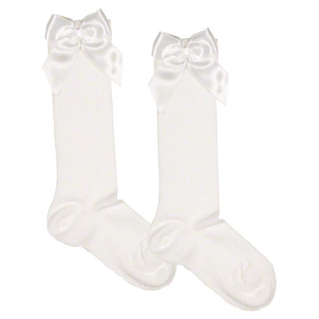 Picture of Meia Pata Knee High Sock With Satin Side Bow - White