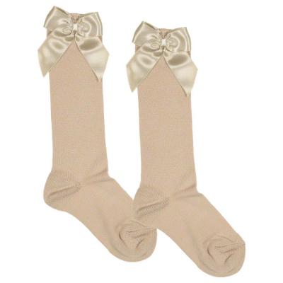 Picture of Meia Pata Knee High Sock With Satin Side Bow - Beige