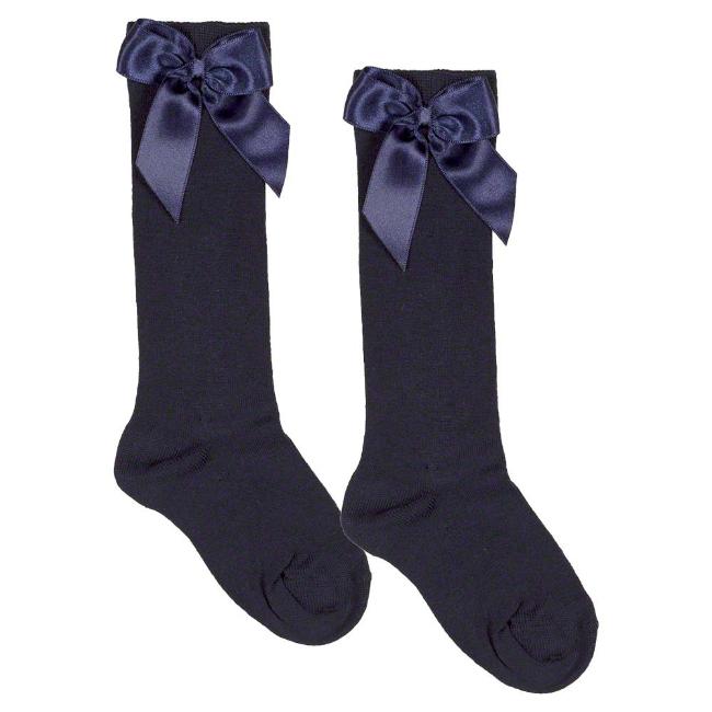 Picture of Meia Pata Knee High Sock With Satin Side Bow - Navy