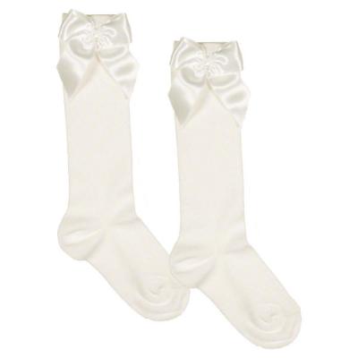 Picture of Meia Pata Knee High Sock With Satin Side Bow - Ivory