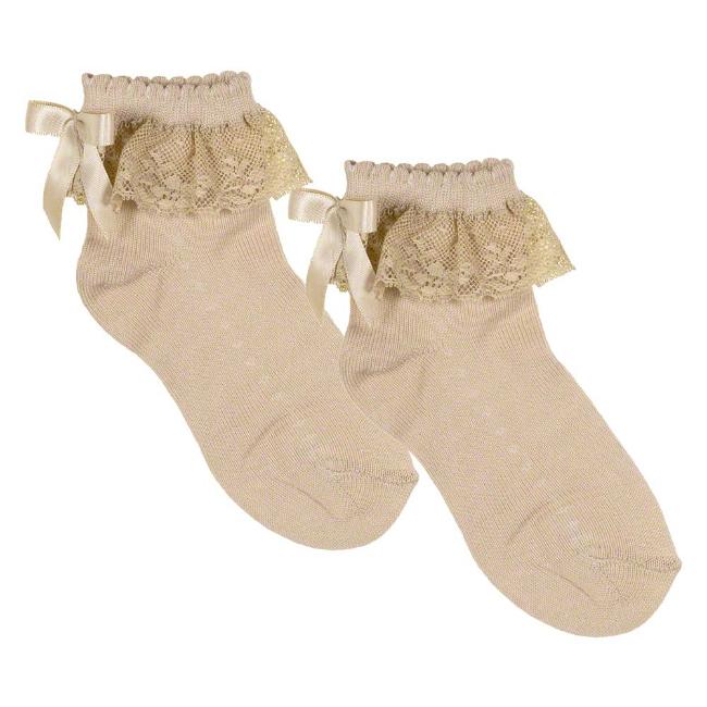 Picture of Meia Pata Occasion Back Bow Lace Cuff Sock - Beige