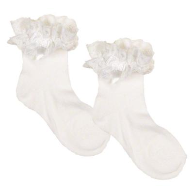 Picture of Meia Pata Occasion Side Bow Lace Ruffle Sock - White
