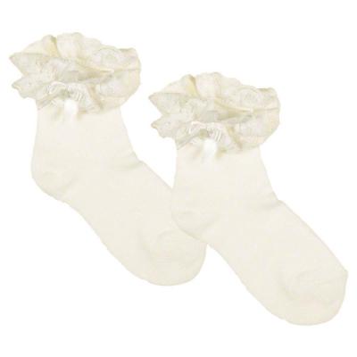 Picture of Meia Pata Occasion Side Bow Lace Ruffle Sock - Ivory