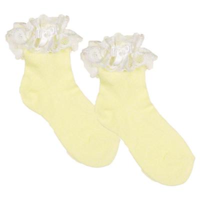 Picture of Meia Pata Occasion Side Bow Lace Ruffle Sock -Lemon White