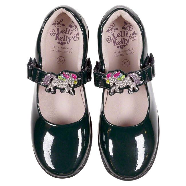 Picture of Lelli Kelly Blossom Unicorn School Shoe F Fitting - Green Patent