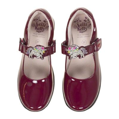 Picture of Lelli Kelly Blossom Unicorn School Shoe F Fitting - Burgundy Patent