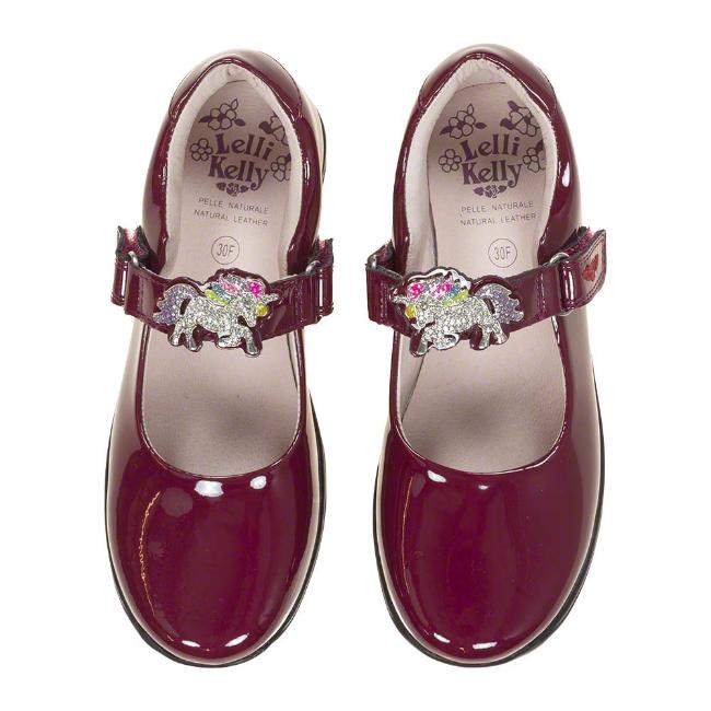 Picture of Lelli Kelly Blossom Unicorn School Shoe F Fitting - Burgundy Patent
