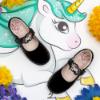 Picture of Lelli Kelly Blossom Unicorn School Shoe F Fitting - Brown Patent