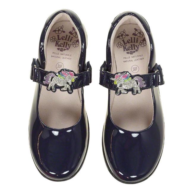 Picture of Lelli Kelly Blossom Unicorn School Shoe F Fitting - Navy Patent