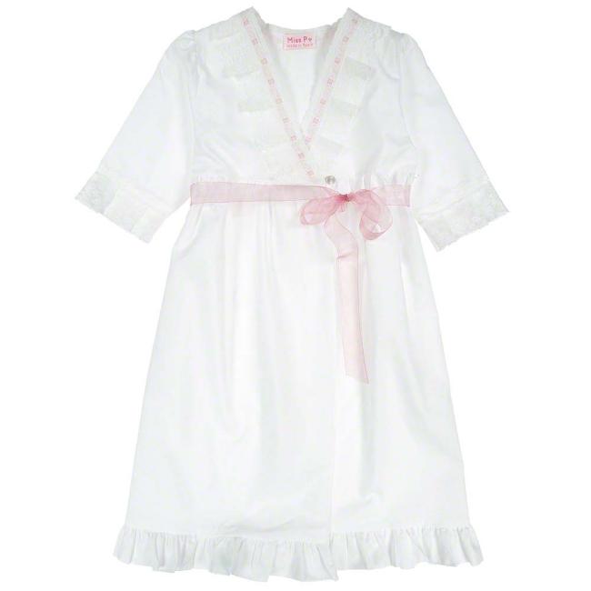 Picture of Miss P  Lace Ruffle Neckline Cotton Nightgown - White Pink