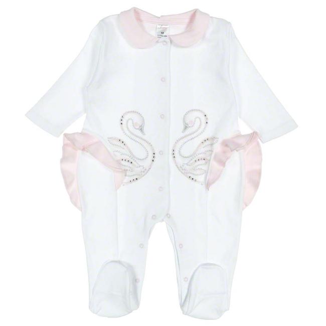 Picture of Sofija Babygrow With Swan Print & Crystals - White Pink