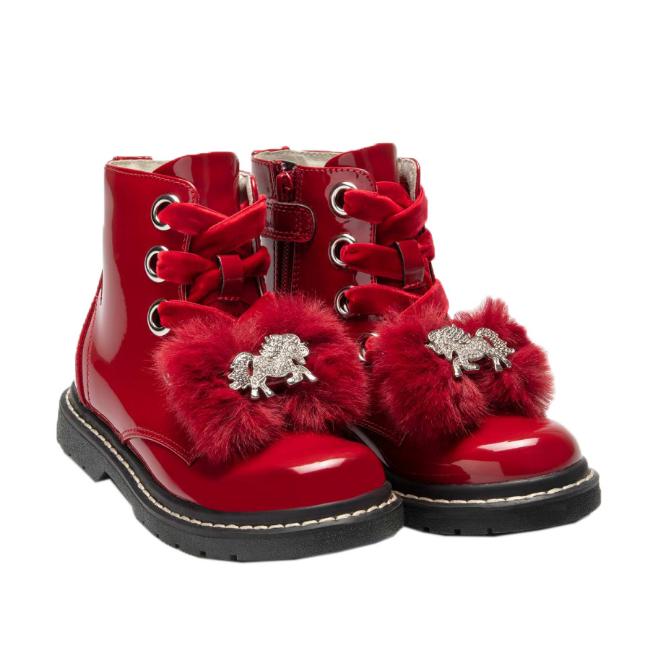 Picture of Lelli Kelly Unicorn Snowflake Fur Ankle Boot - Red Patent