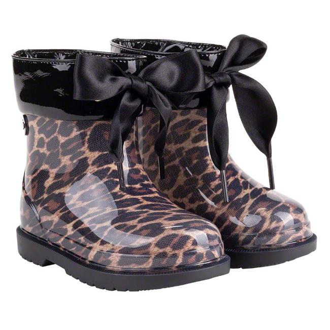 Picture of Igor Bimbi Leopard Rainboot With Ribbon Tie - Black