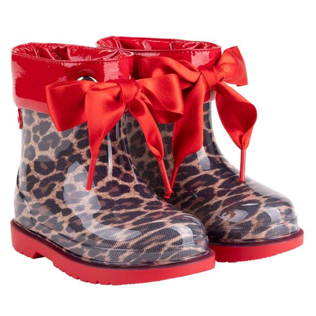 Picture of Igor Bimbi Leopard Rainboot With Ribbon Tie - Red