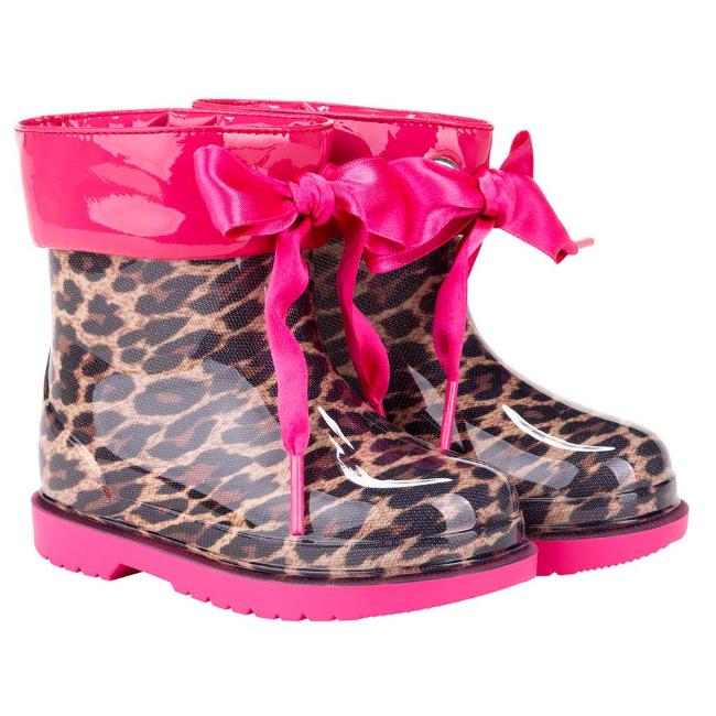 Picture of Igor Bimbi Leopard Rainboot With Ribbon Tie - Fuschia