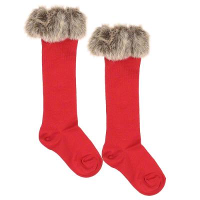 Picture of Meia Pata Occasion Knee Sock With Faux Fur Cuff - Red