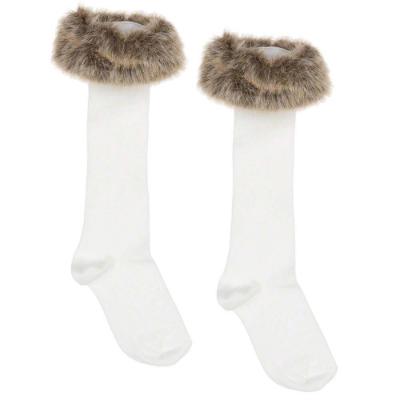 Picture of Meia Pata Occasion Knee Sock With Faux Fur Cuff - Ivory