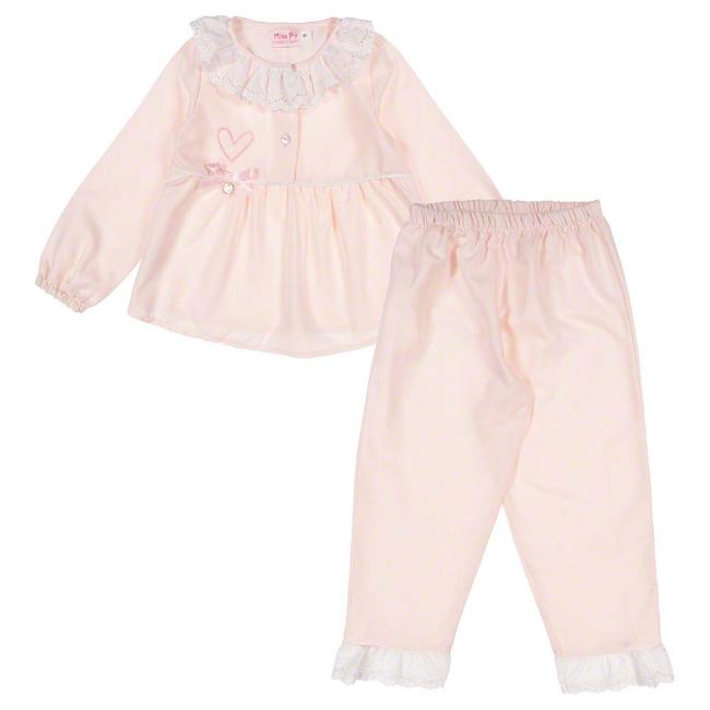 Picture of Miss P Lola Heart & Lace Ruffle Pyjamas Set - Pale Pink