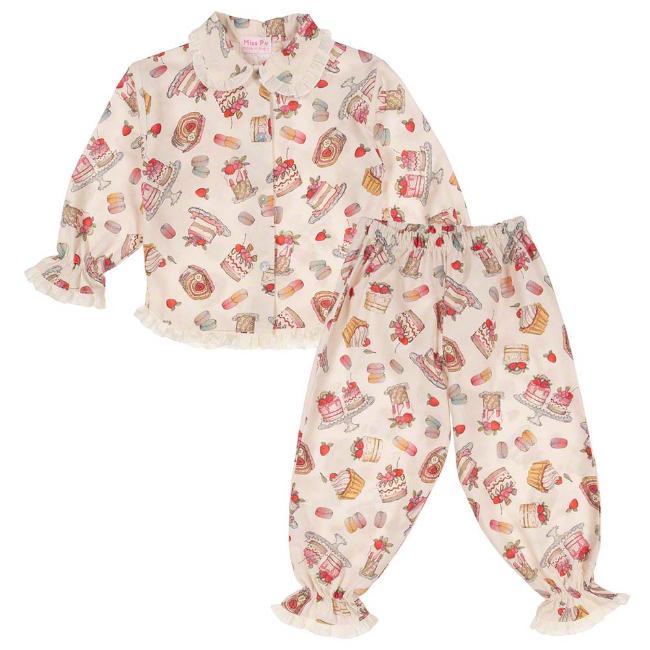 Picture of Miss P Cakes & Ruffle Pyjamas Set - Cream Pink