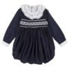 Picture of Miss P Hand Smocked L/S Bubble Romper & Bow Set - Navy White