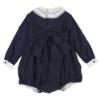 Picture of Miss P Hand Smocked L/S Bubble Romper & Bow Set - Navy White