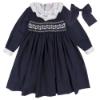 Picture of Miss P Hand Smocked L/S Dress & Bow Set - Navy White