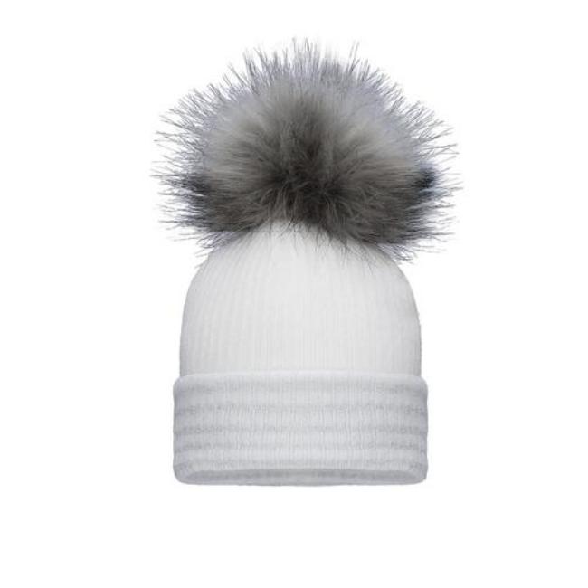 Picture of Pom Pom Envy Baby Stripe Single Pom - White Grey