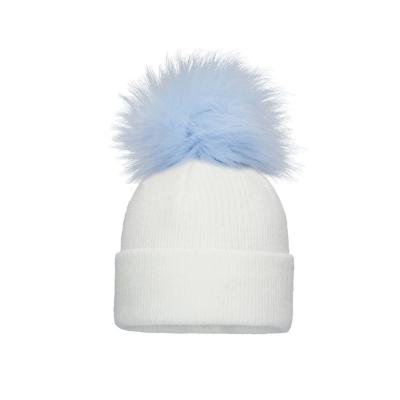 Picture of Pom Pom Envy Baby Single Pom Knit Hat - White Pale Blue