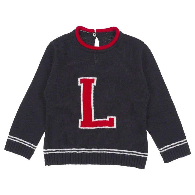 Picture of Loan Bor Toddler Boy 'L' Knitted Sweater - Navy Red