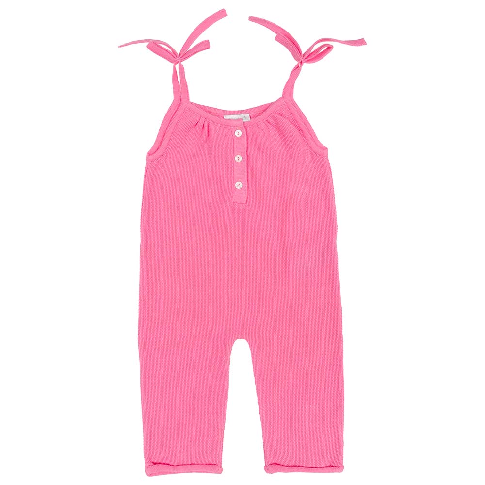 Wedoble Baby Girls Fixed Bow Knitted Cotton Dungarees Fuschia