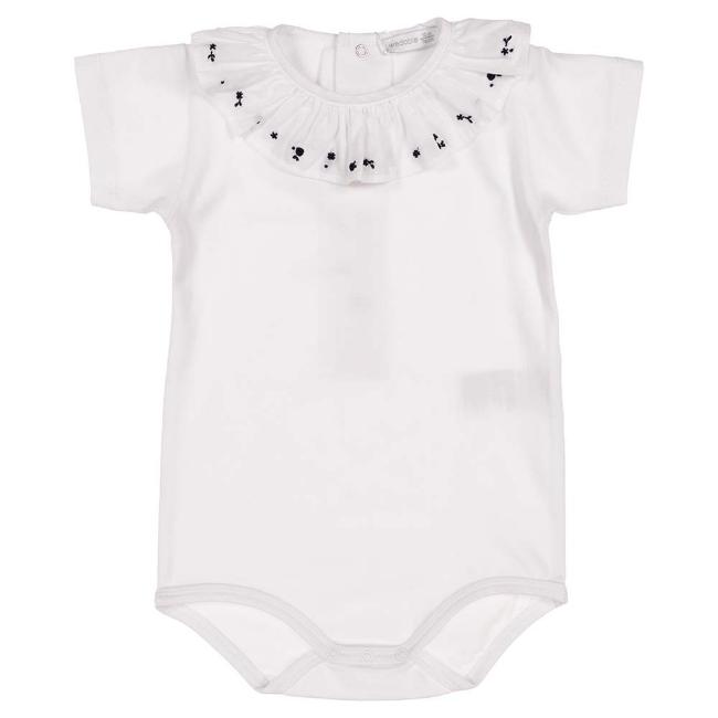 Picture of Wedoble Baby Girls Embroidered Ruffle Collar Bodysuit - White Navy