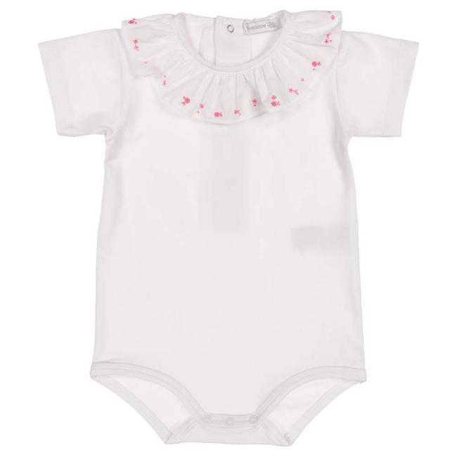 Picture of Wedoble Baby Girls Embroidered Ruffle Collar Bodysuit - White Fuschia