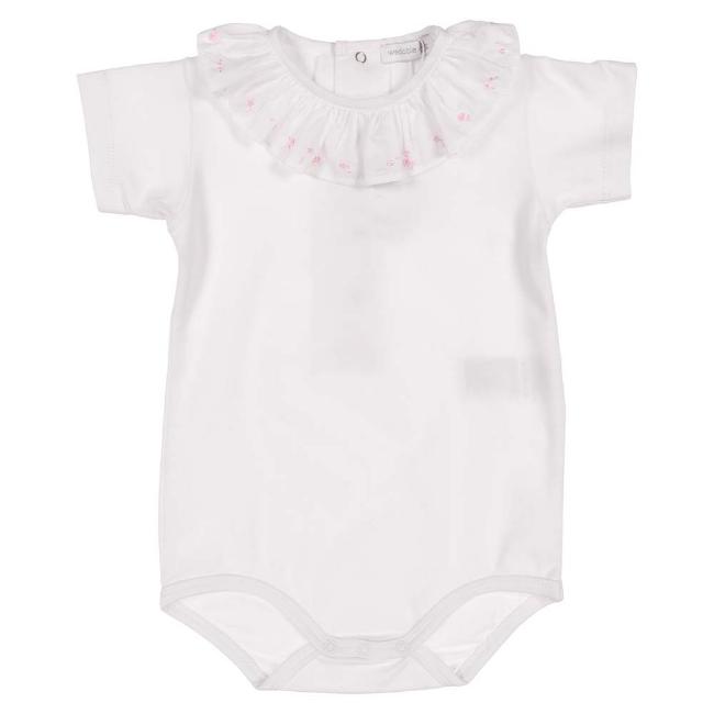 Picture of Wedoble Baby Girls Embroidered Ruffle Collar Bodysuit - White Rose Pink