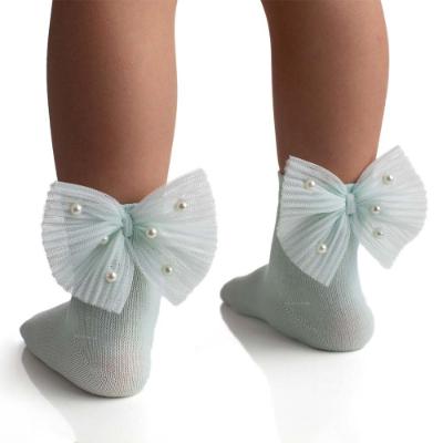 Picture of Meia Pata Occasion Ankle Sock Pleated Tulle & Pearl Bow - White