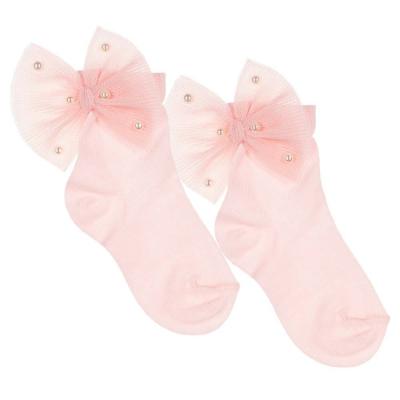 Picture of Meia Pata Occasion Ankle Sock Pleated Tulle & Pearl Bow - Pink