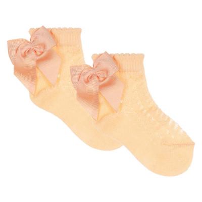 Picture of Meia Pata Openwork Ankle Sock Grosgrain Back Bow - Peach
