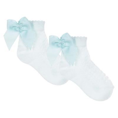 Picture of Meia Pata Openwork Ankle Sock Grosgrain Back Bow - Pale Blue